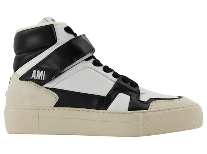 Ami Zapatillas altas ADC en piel blanca y negra Impresión de pitón 
