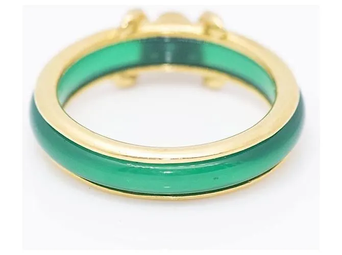 Autre Marque Anillo de Oro con Agata y Diamante. Dorado Verde 