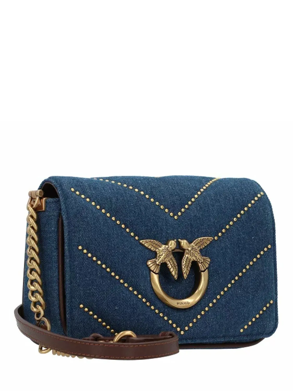 BANDOLERA DENIM MINI LOVE CLICK TACHUELAS PINKO
