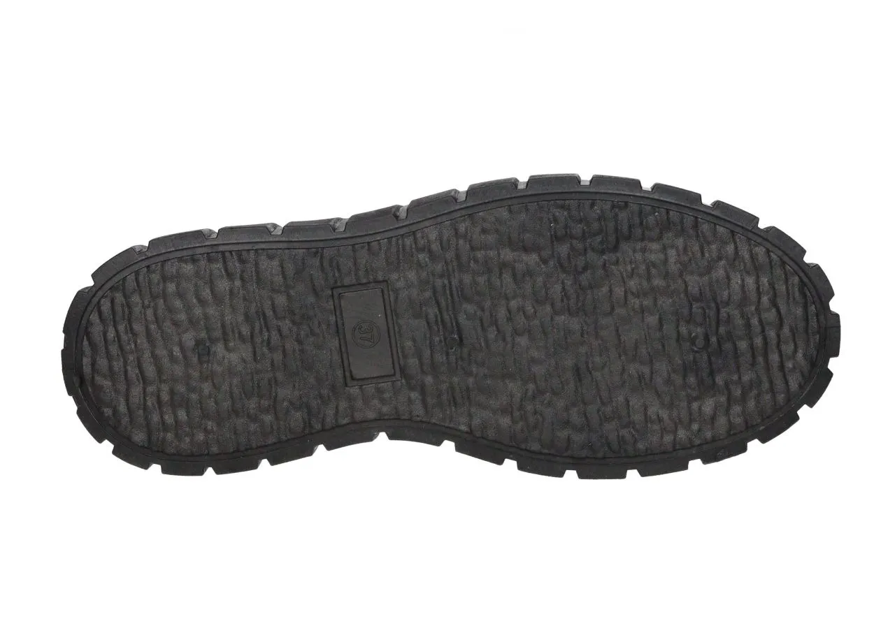 Botin Cordon Ante Sintetico Negro LengÜeta y Cuello Kaki Piso Grueso
