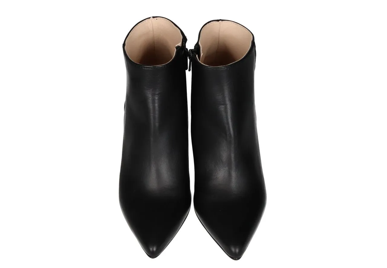 Botin Cremallera Piel Liso Negro Tacon Alto
