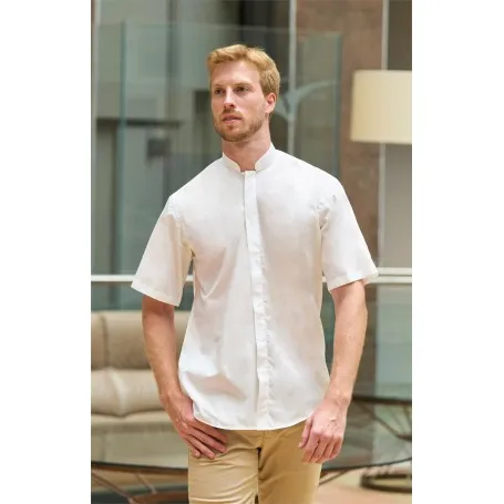 Camisa cuello Mao con tapeta m/c