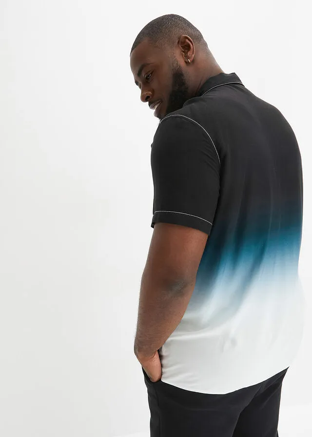 Camisa de manga corta blanco-negro-azul petróleo mate