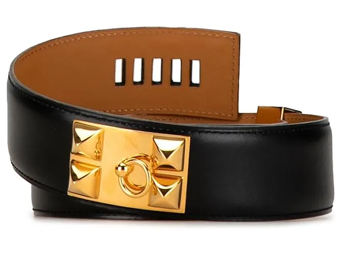 Cinturón Collier de Chien de cuero negro Hermès 65 