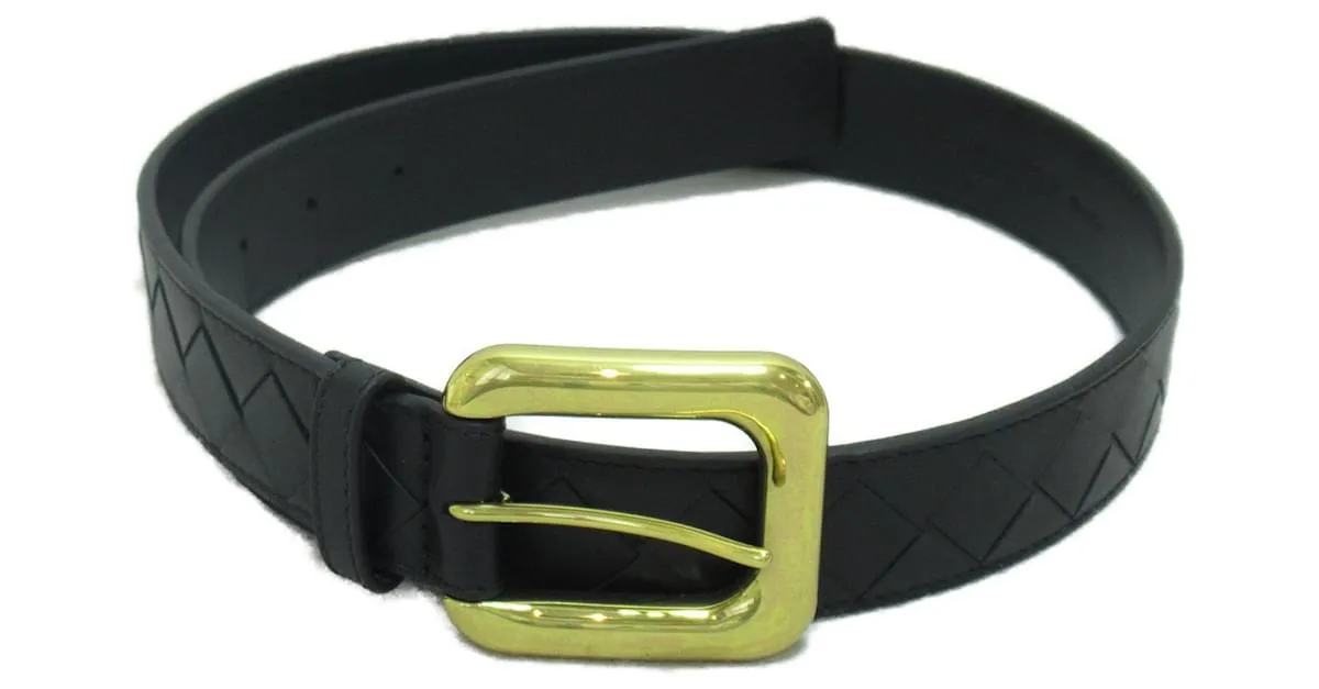 Cinturón de cuero Intrecciato de Bottega Veneta Negro 
