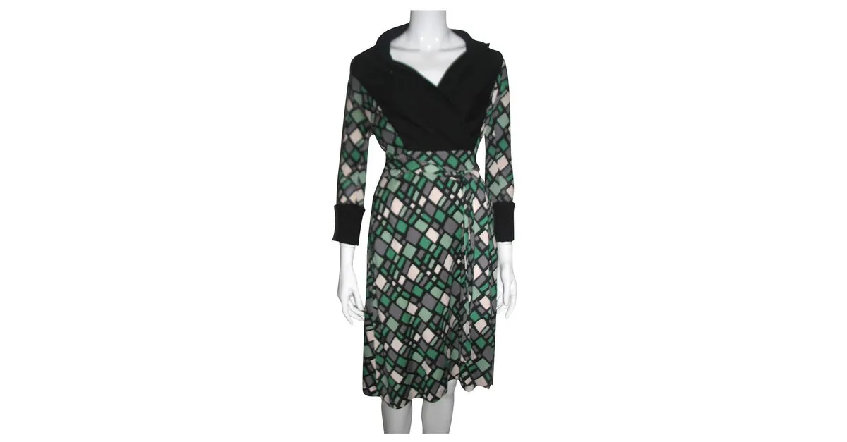 Diane Von Furstenberg Vestido cruzado de jersey de seda Zerlinda Negro Multicolor Verde 