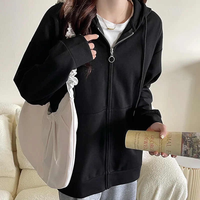 Edición coreana de primavera y otoño Cardigan de color sólido Cardigan casual sudadera de manga larga al estilo de mujer con cap