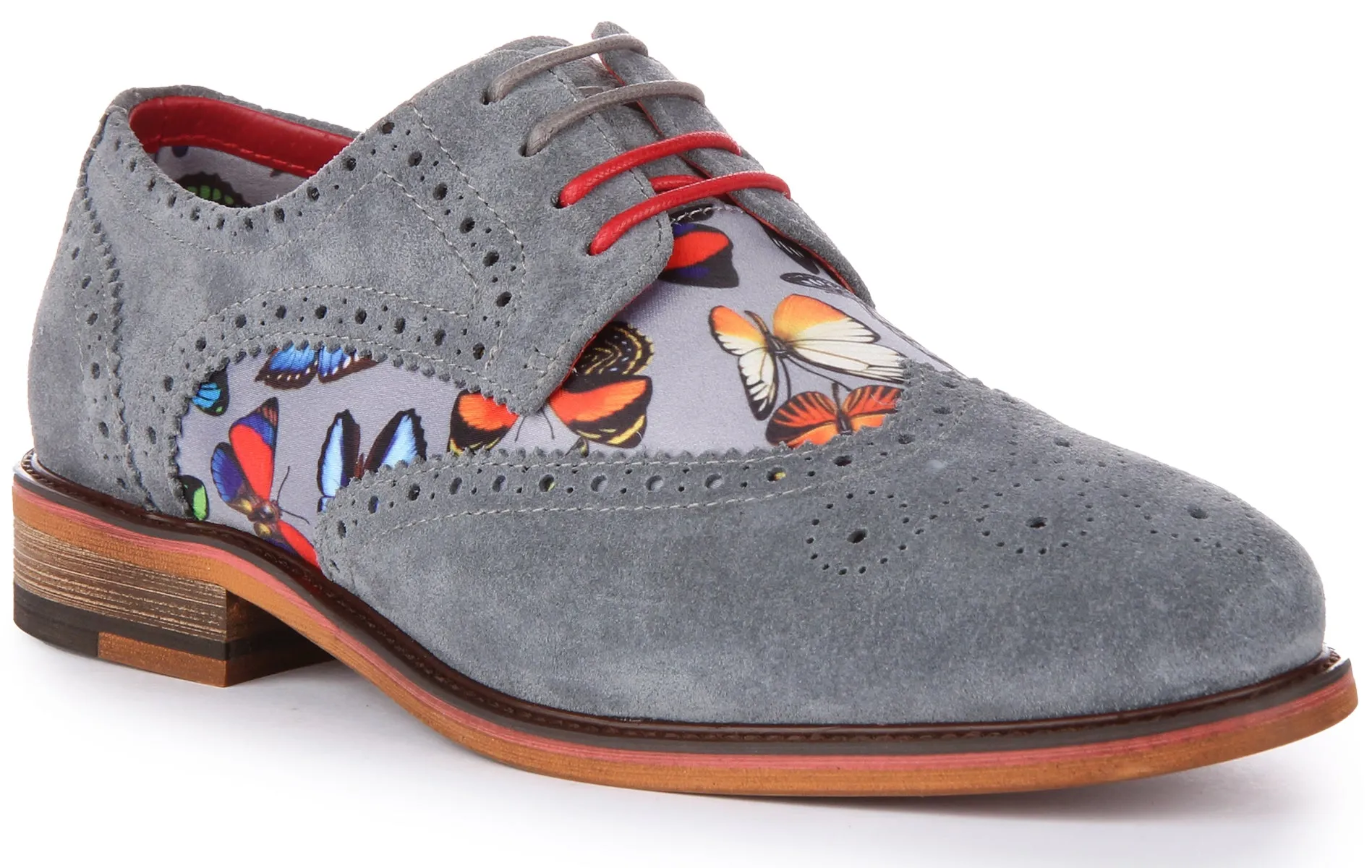 JUSTINREESS Julius W Zapatos con cordones de charol con estampado de mariposa para mujer en gris