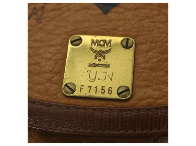 MCM Vicetos Logogram Chain Bandolera Cuero Marrón Auth ti1320 Castaño 