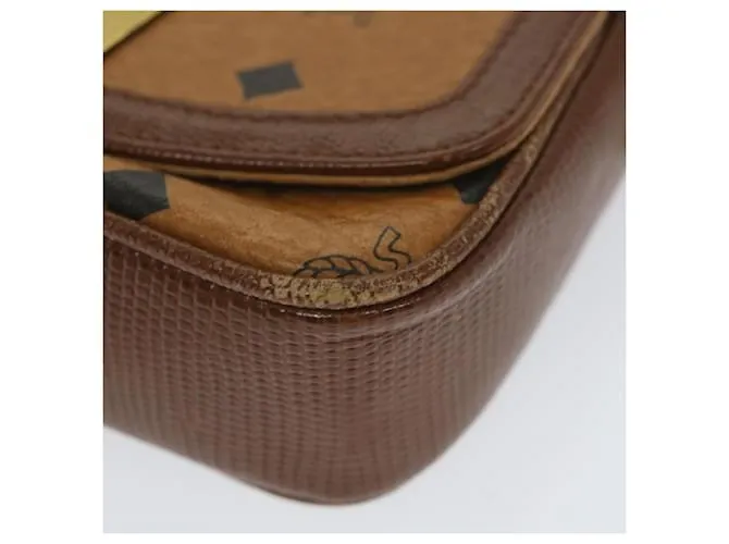 MCM Vicetos Logogram Chain Bandolera Cuero Marrón Auth ti1320 Castaño 