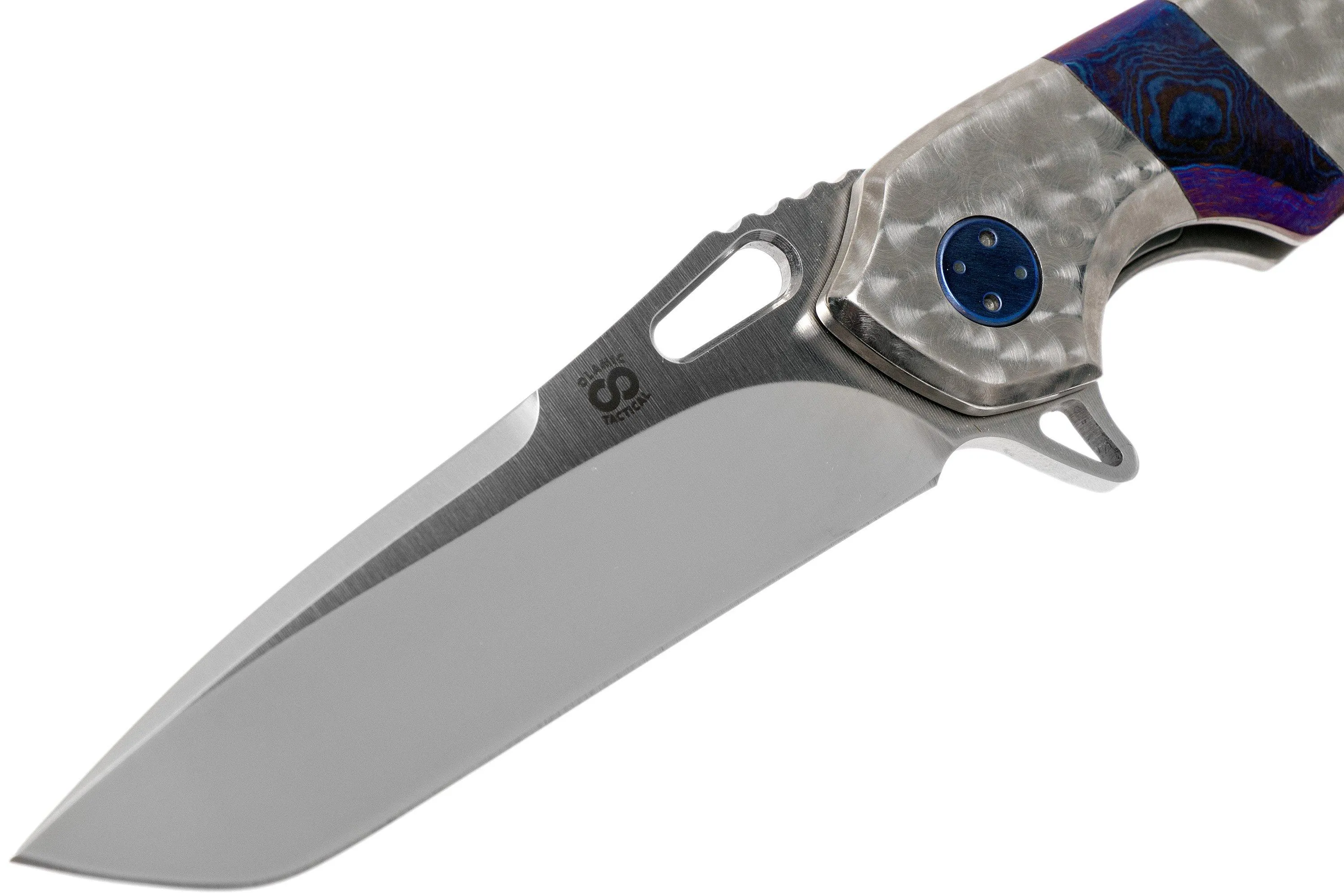 Olamic Wayfarer 247 Tanto Satin, Jeweled Handle Timascus Inlay, Blue hardware