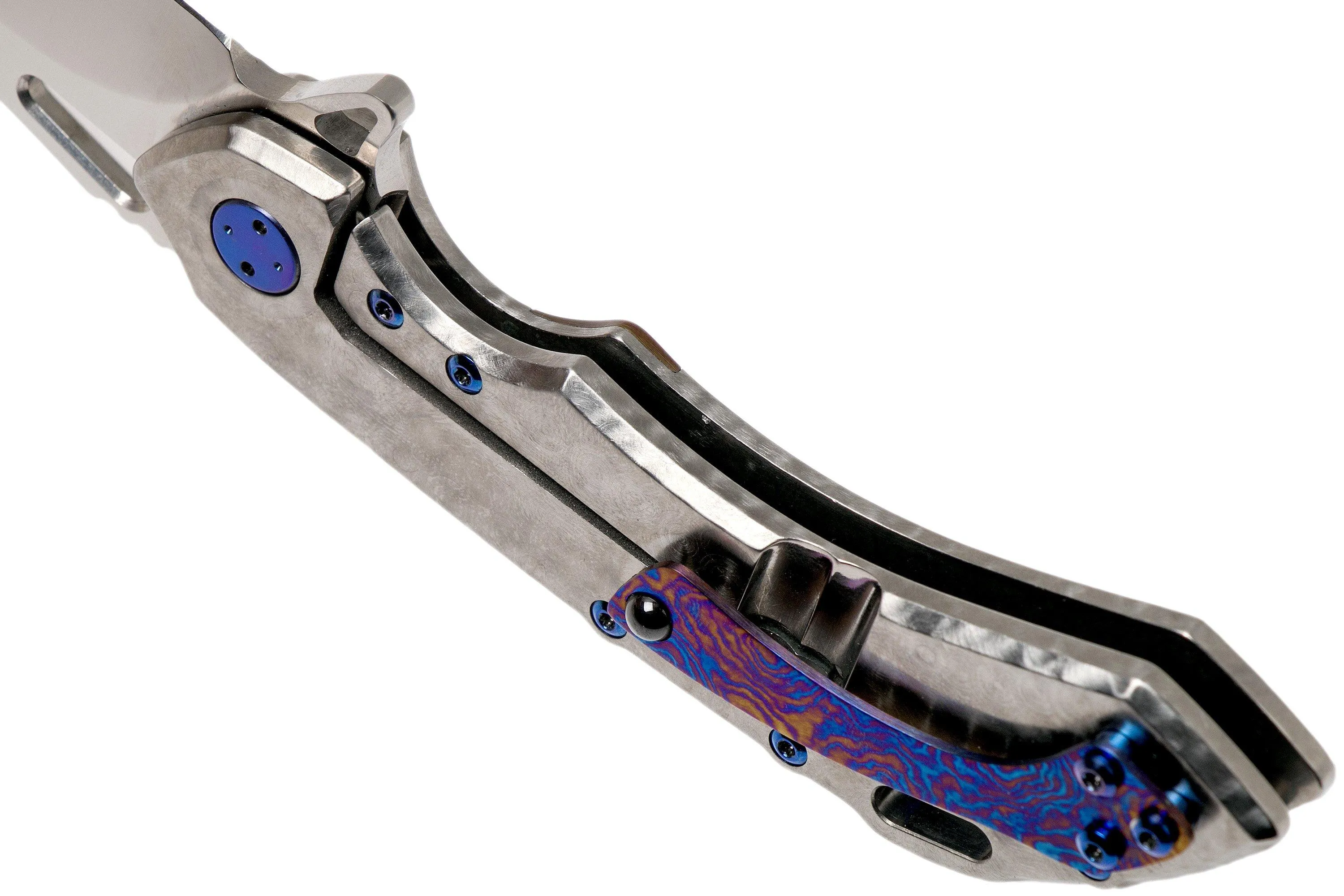 Olamic Wayfarer 247 Tanto Satin, Jeweled Handle Timascus Inlay, Blue hardware