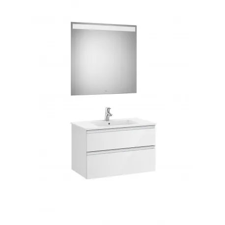 Pack mueble base blanco de 2 cajones + lavabo + espejo LED THE GAP - ROCA