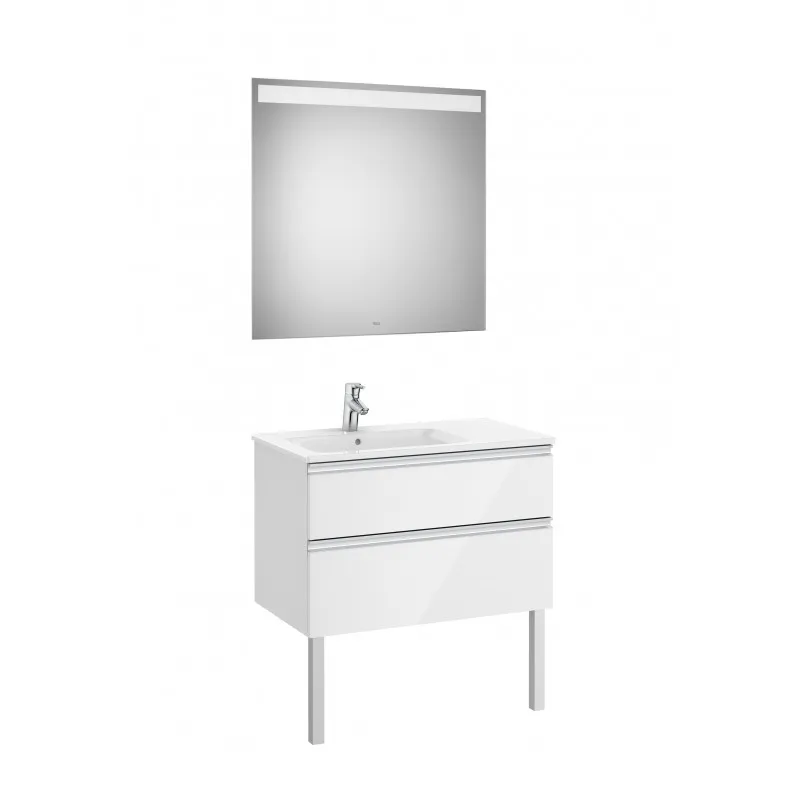 Pack mueble base blanco de 2 cajones + lavabo + espejo LED THE GAP - ROCA