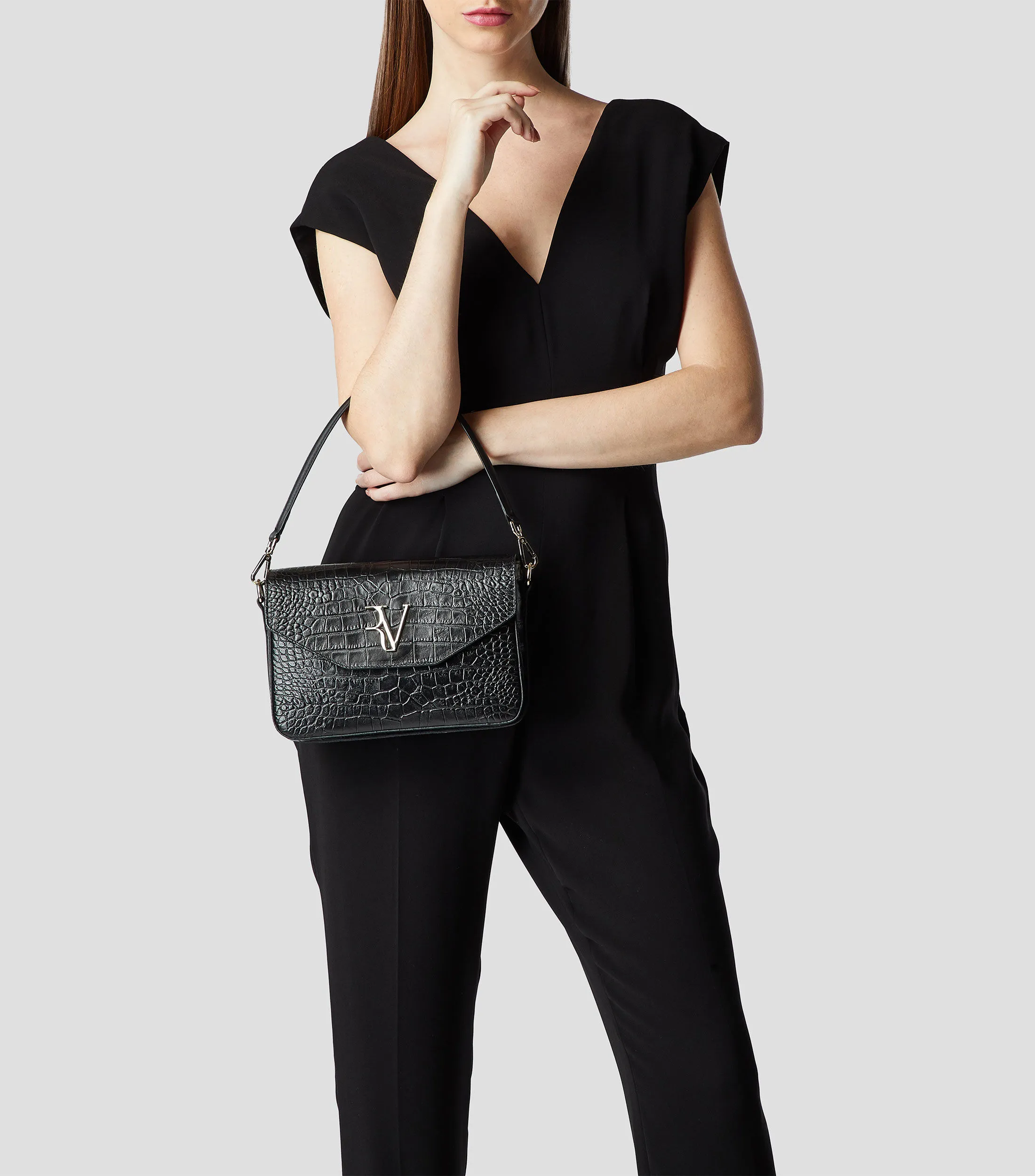 Roberto Verino Bolso crossbody en piel negro Miranda Animalskin Mujer