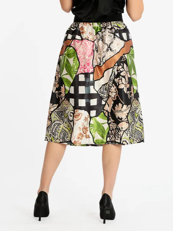 Solada Falda midi efecto raso con estampado