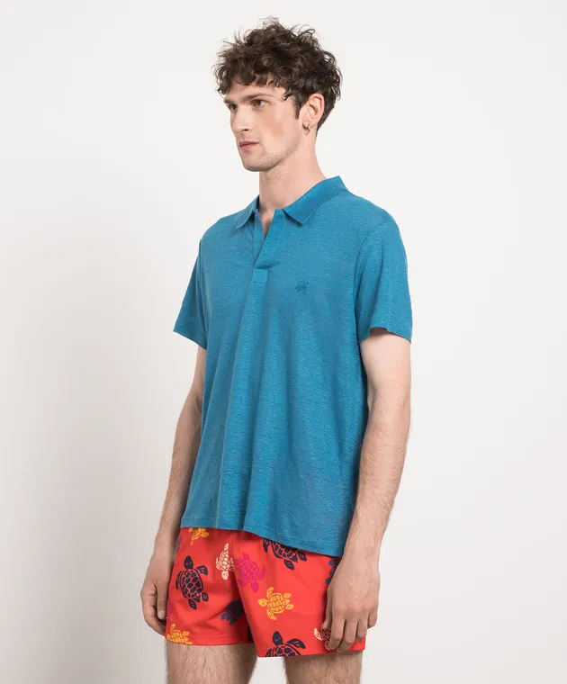 Vilebrequin Blue pyramid linen polo shirt