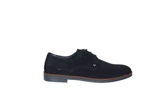 Zapato Cordon Nobuck Azul Pespuntes Cerco Marron