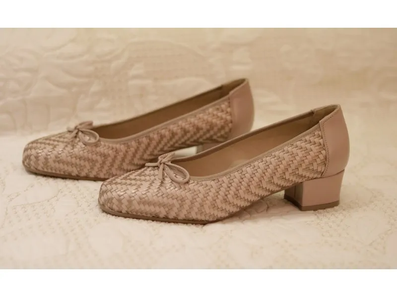 ZAPATO DE CORTE SALÓN TRENZADO 3162 ROLDAN EN BLANCO-MARINO O BLANCO-BEIGE